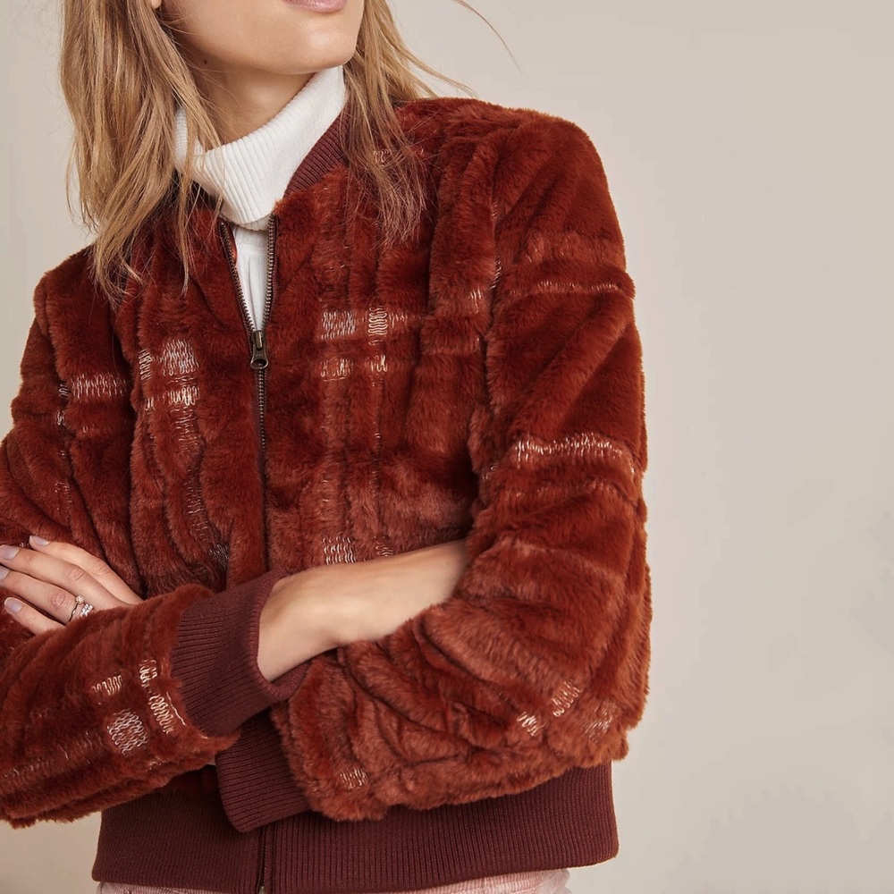 NWT Anthropologie Teddy Bomber Jacket Red Size XL - Picture 4 of 5